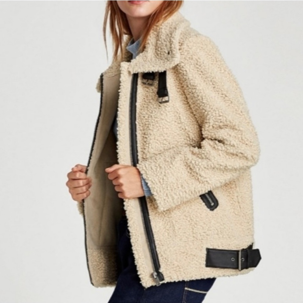 Zara Tan and Black Teddy Jacket